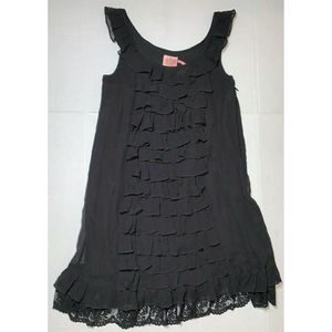 Juicy Couture Black Silk Cascading Crepe Tiered Ruffle Floral Lace Dress Women 2